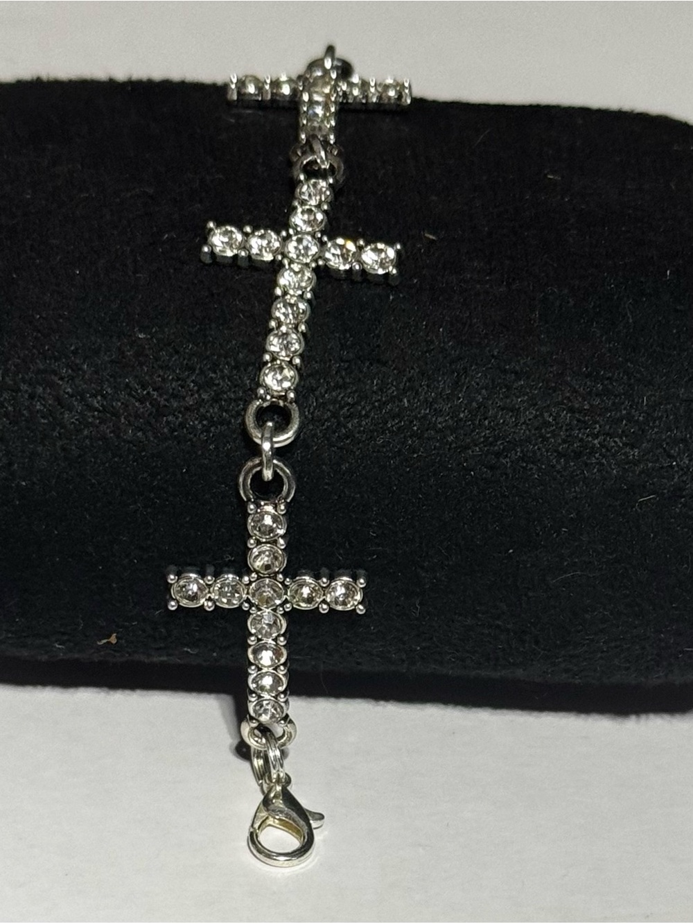 Double Cross Crystal Bracelet - Silver